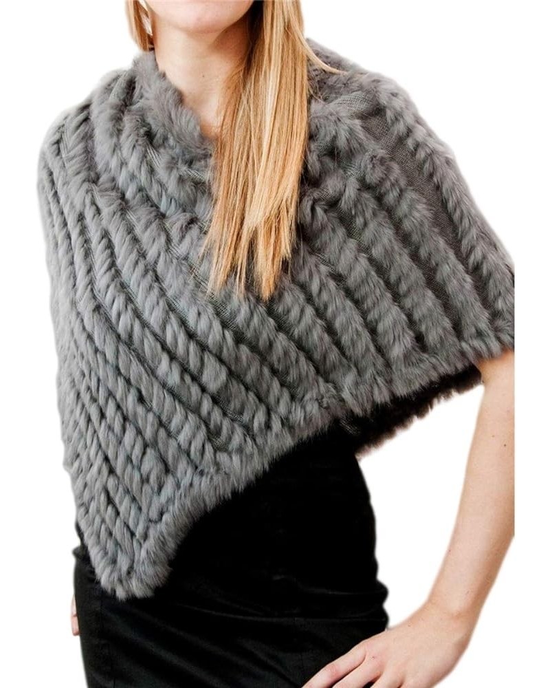 Knitted Real Fur Shawls for Women Casual Colorful Ponchos Ladies Rabbit Fur Stoles One Size Grey $20.40 Coats