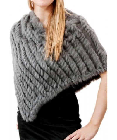 Knitted Real Fur Shawls for Women Casual Colorful Ponchos Ladies Rabbit Fur Stoles One Size Grey $20.40 Coats