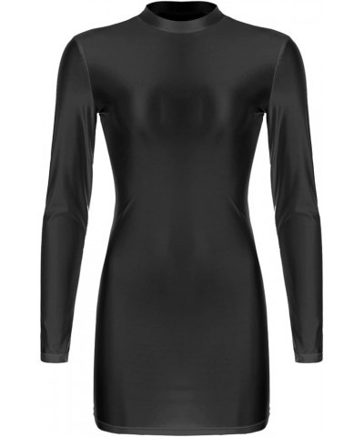 Women's Long Sleeve Bodycon Tight Pencil Dress Oil Glossy Sheer Micro Mini Dress Clubwear Black $7.39 Dresses