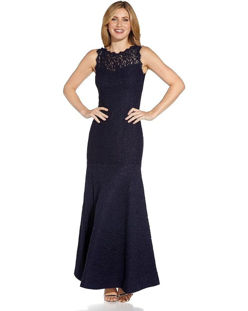 Women's Sleeveless Lace Trumpet Gown Navy $56.97 Dresses