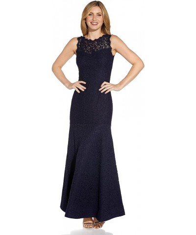 Women's Sleeveless Lace Trumpet Gown Navy $56.97 Dresses