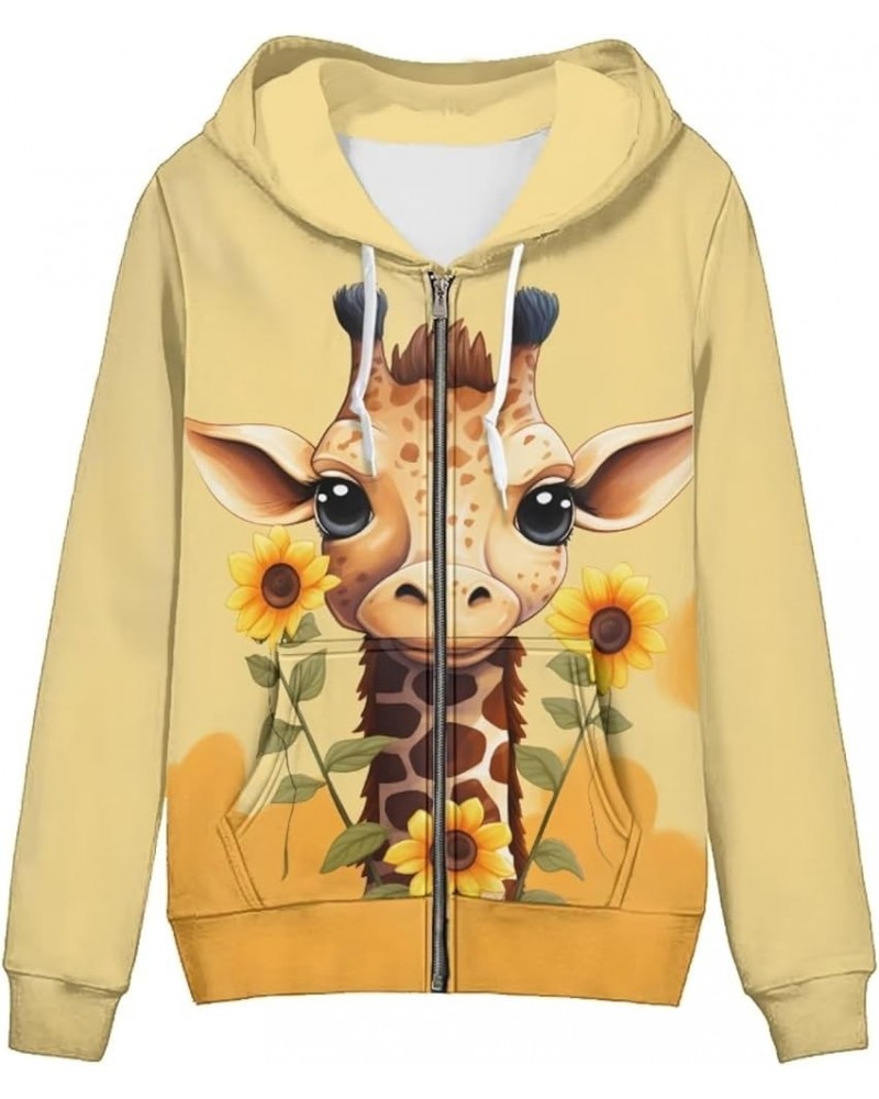 Zip Up Hoodie for Women Long Sleeve Shirts Plus Size Sweatshirts Sunflower Giraffe $17.55 Hoodies & Sweatshirts