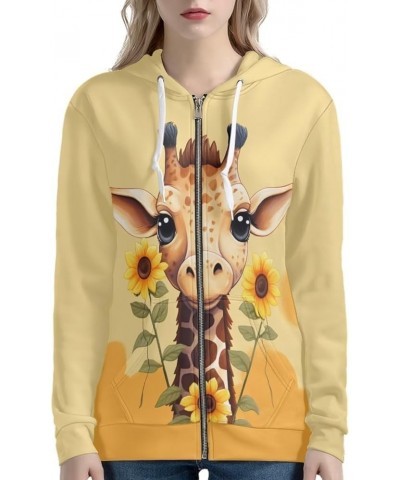 Zip Up Hoodie for Women Long Sleeve Shirts Plus Size Sweatshirts Sunflower Giraffe $17.55 Hoodies & Sweatshirts