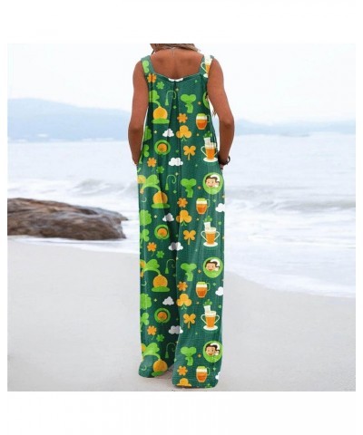 Wide Leg Jumpsuit for Women St. Patrick's Day Irish Shamrock Printed Romper Sleeveless Adjustable Straps Baggy Overalls 20ora...