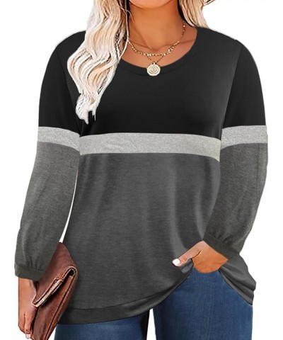 Women's Plus Size Tops Long Sleeve Crewneck Tops Colorblock Loose Fit Cute Ladies Tee Shirts 04 Black $10.99 Tops