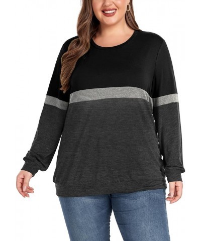 Women's Plus Size Tops Long Sleeve Crewneck Tops Colorblock Loose Fit Cute Ladies Tee Shirts 04 Black $10.99 Tops