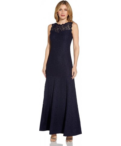 Women's Sleeveless Lace Trumpet Gown Navy $56.97 Dresses