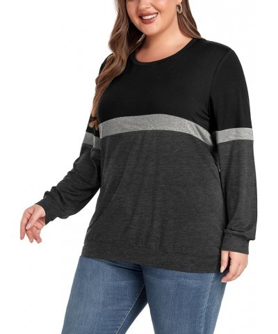 Women's Plus Size Tops Long Sleeve Crewneck Tops Colorblock Loose Fit Cute Ladies Tee Shirts 04 Black $10.99 Tops