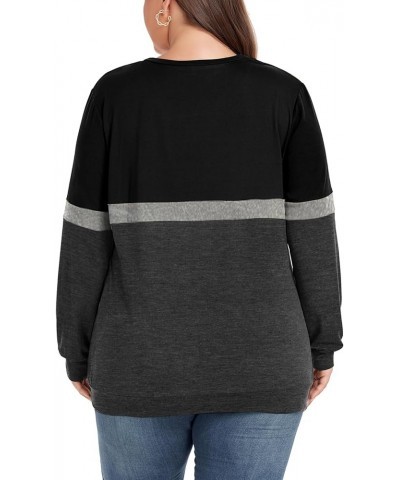 Women's Plus Size Tops Long Sleeve Crewneck Tops Colorblock Loose Fit Cute Ladies Tee Shirts 04 Black $10.99 Tops