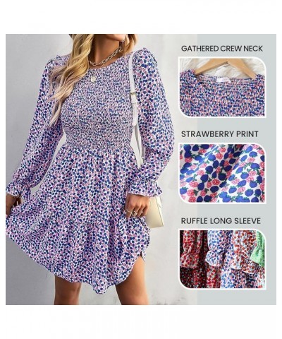 Women Spring Summer Long Sleeve Floral Dress Casual Crewneck Smocked High Waist Ruffle A Line Flowy Mini Dresses Blue $16.00 ...