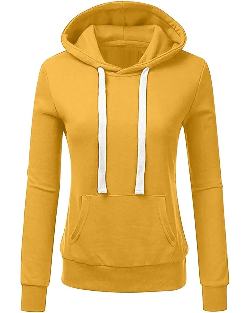 Women Hoodies Casual Solid Drawstring Classic Pullover Hoodie With Pocket Loose Fashion Basic Going Out Crop Tops 06 Yellow $...