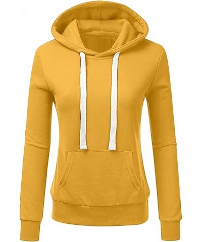 Women Hoodies Casual Solid Drawstring Classic Pullover Hoodie With Pocket Loose Fashion Basic Going Out Crop Tops 06 Yellow $...