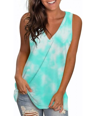 Womens Summer Sleeveless Tank Tops Vneck Loose Fit Tunic Side Split Tshirt Casual Blouse 2024 Light Blue Tie-dye $17.99 Tanks