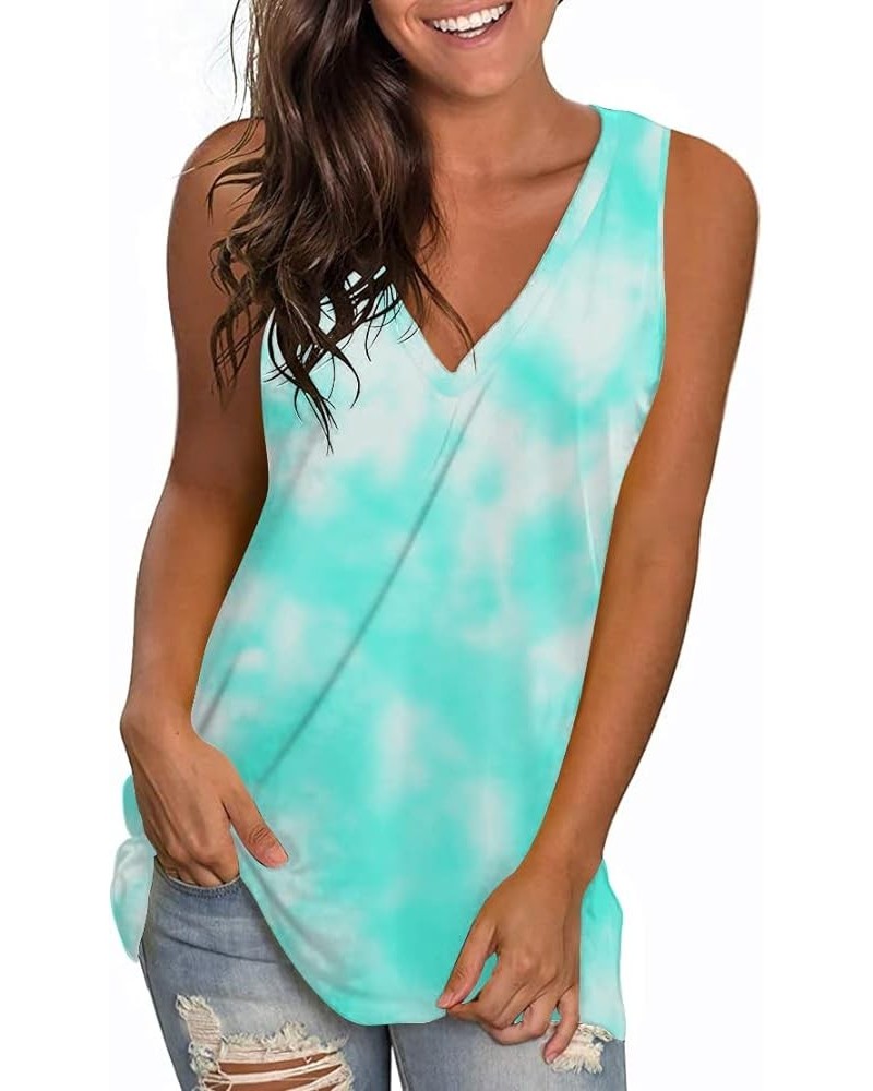 Womens Summer Sleeveless Tank Tops Vneck Loose Fit Tunic Side Split Tshirt Casual Blouse 2024 Light Blue Tie-dye $17.99 Tanks