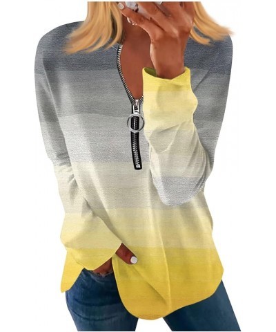 Half Zip Sweatshirt Women Casual Pullover Blouse Loose Fit Long Sleeve Tops Printed Trendy Athletic Shirt Sweatshirts 4-yello...