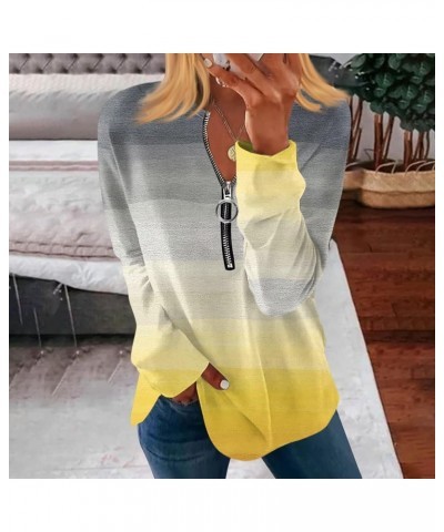 Half Zip Sweatshirt Women Casual Pullover Blouse Loose Fit Long Sleeve Tops Printed Trendy Athletic Shirt Sweatshirts 4-yello...