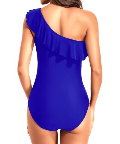 Women One Piece Swimsuits Tummy Control One Shoulder Bathing Suits Ruffle Swimwear Royal Blue $18.19 Swimsuits