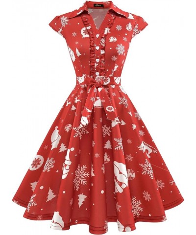 Women's 1950s Retro Rockabilly Dress Cap Sleeve Vintage Swing Dress Red Christmas Snowflake $21.72 Dresses