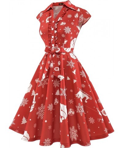 Women's 1950s Retro Rockabilly Dress Cap Sleeve Vintage Swing Dress Red Christmas Snowflake $21.72 Dresses