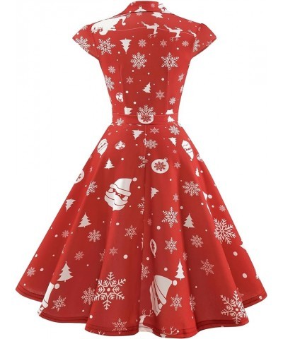 Women's 1950s Retro Rockabilly Dress Cap Sleeve Vintage Swing Dress Red Christmas Snowflake $21.72 Dresses