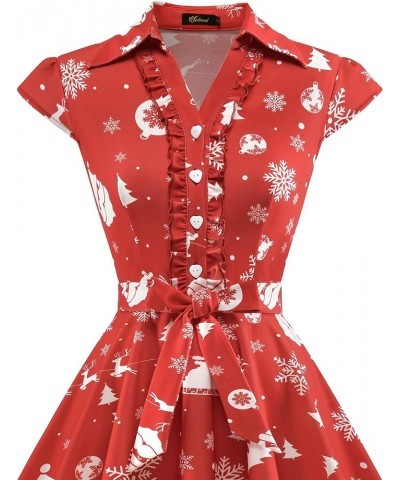 Women's 1950s Retro Rockabilly Dress Cap Sleeve Vintage Swing Dress Red Christmas Snowflake $21.72 Dresses