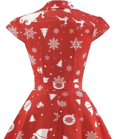 Women's 1950s Retro Rockabilly Dress Cap Sleeve Vintage Swing Dress Red Christmas Snowflake $21.72 Dresses