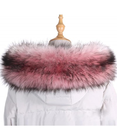 Faux Fur Collar Hood Collar Trim Replacement, Detachable Fluffy Faux Fur Scarf Scarves Shawl Stole for Winter Coat Pink With ...