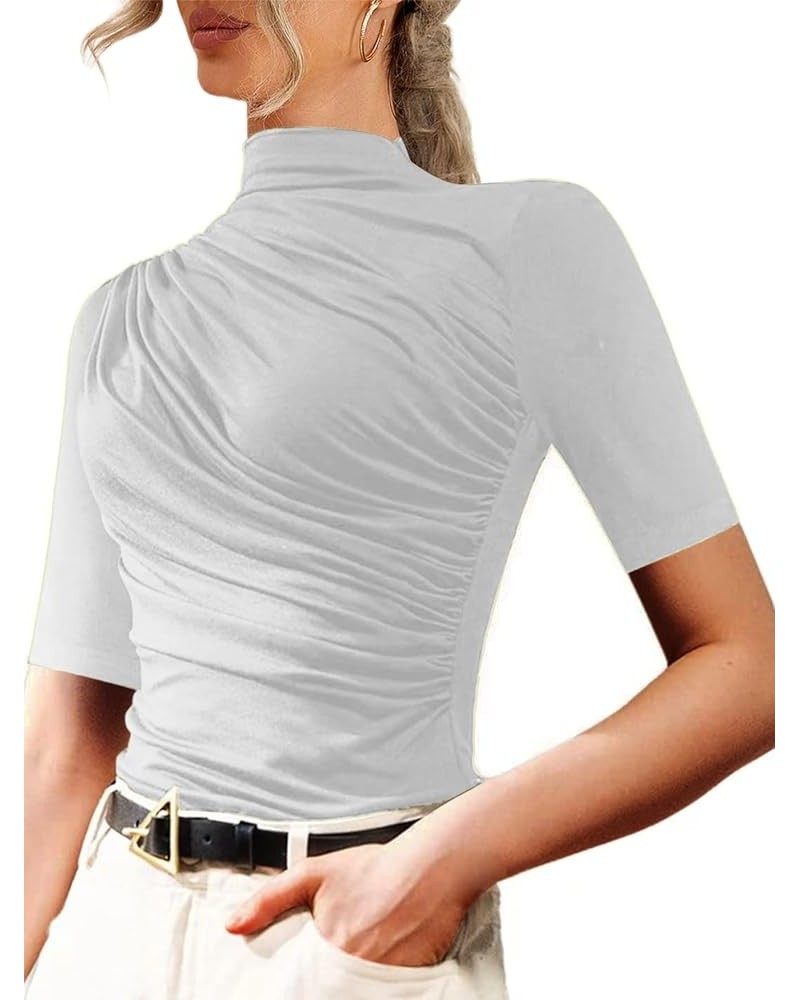 Women's Sleeveless Mock Neck Top Casual Fitted Ruched Tank Tops White Haif $10.07 Tanks