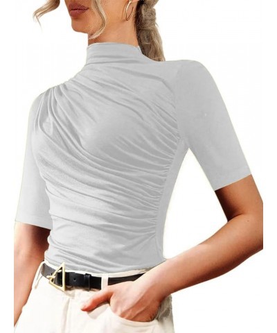 Women's Sleeveless Mock Neck Top Casual Fitted Ruched Tank Tops White Haif $10.07 Tanks