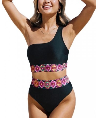 Two Piece Bikini Sets for Women High Waisted Bathing Suits One Shoulder Swimsuit Black+floral $16.40 Swimsuits