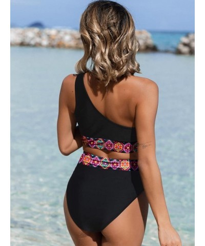 Two Piece Bikini Sets for Women High Waisted Bathing Suits One Shoulder Swimsuit Black+floral $16.40 Swimsuits