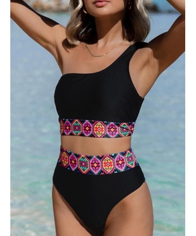 Two Piece Bikini Sets for Women High Waisted Bathing Suits One Shoulder Swimsuit Black+floral $16.40 Swimsuits