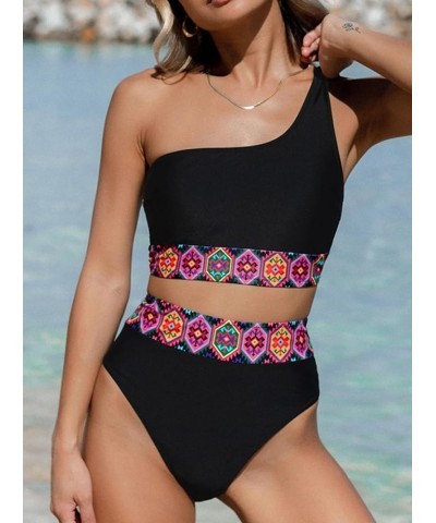 Two Piece Bikini Sets for Women High Waisted Bathing Suits One Shoulder Swimsuit Black+floral $16.40 Swimsuits