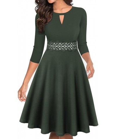 Women's Vintage Floral Lace Flared A-Line Swing Casual Party Cocktail Dresses Sleeveless Z7-army Green $27.13 Dresses