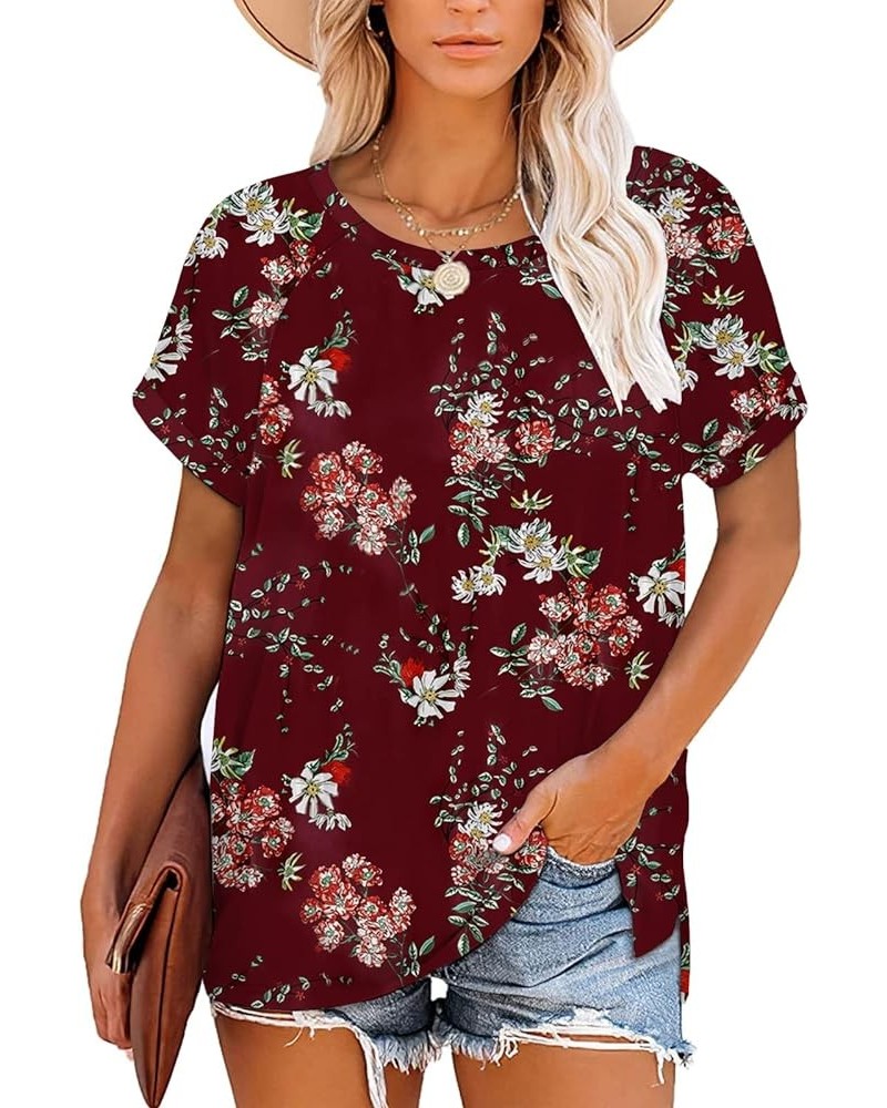 Womens Summer Tops Casual Short Sleeve Tee Side Split T Shirts E_02_floral $13.72 T-Shirts