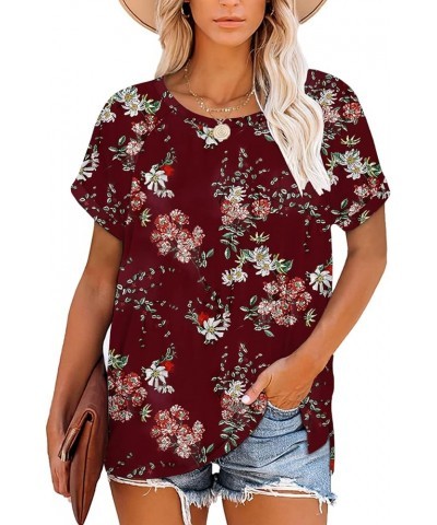 Womens Summer Tops Casual Short Sleeve Tee Side Split T Shirts E_02_floral $13.72 T-Shirts