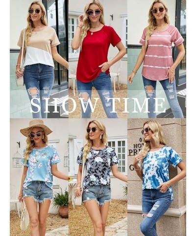 Womens Summer Tops Casual Short Sleeve Tee Side Split T Shirts E_02_floral $13.72 T-Shirts