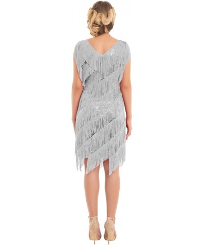 Women's Flapper Dress Sequined Fringe 1920s Gatsby Party Cocktail Dresses Grey With Accessories $32.66 Dresses