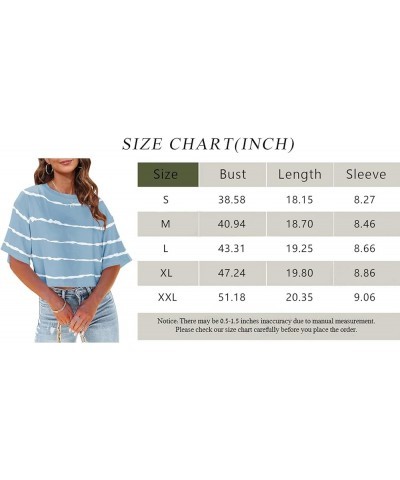 Women Half Sleeve Cropped T-Shirts Drop Shoulder Round Neck Crop Tops Casual Summer Solid Color Basic Tees Z02-sky Blue $12.2...