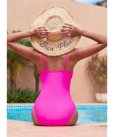 Womens One Piece Bathing Suit Sexy V Neck Mesh Patchwork Swimsuit Hot Pink $16.73 Swimsuits