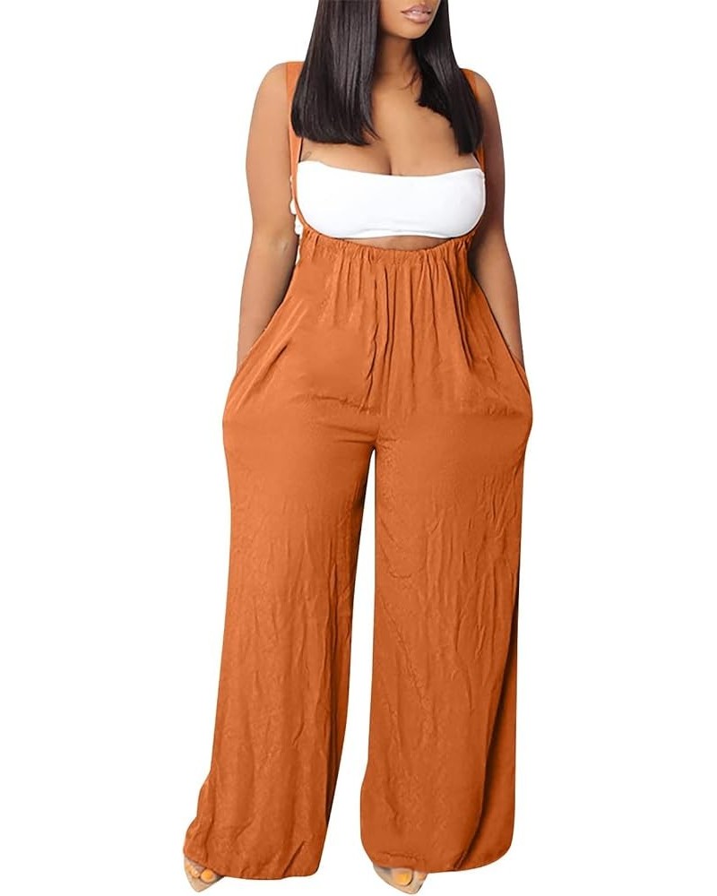 Womens Suspender Overalls Sleeveless High Waisted Wide Leg Jumpsuit Spaghetti Strap Baggy Long Pants Romper 009orange $14.33 ...