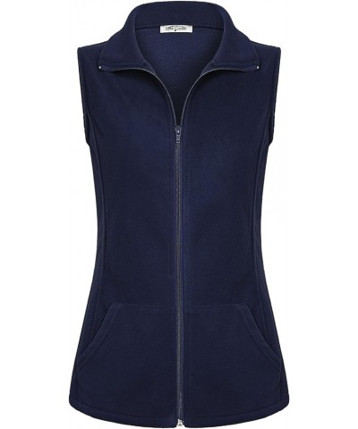 Women's Casual Zip Up Front Lightweight Fleece Vest with Pockets 302-navy Blue $17.38 Vests