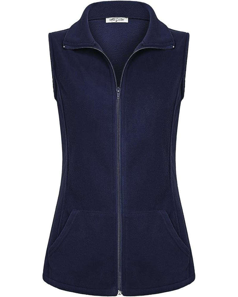 Women's Casual Zip Up Front Lightweight Fleece Vest with Pockets 302-navy Blue $17.38 Vests