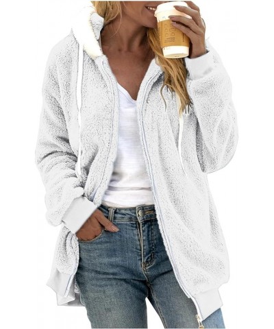 Women's Winter Fuzzy Fleece Jacket Color Block Zip Up Cardigan Coats Oversized Fluffy Sherpa Outerwear with Pockets 12-white ...