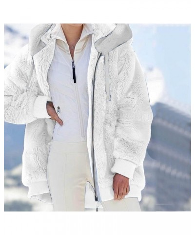 Women's Winter Fuzzy Fleece Jacket Color Block Zip Up Cardigan Coats Oversized Fluffy Sherpa Outerwear with Pockets 12-white ...