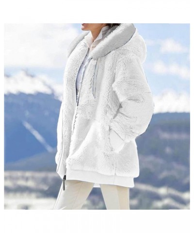 Women's Winter Fuzzy Fleece Jacket Color Block Zip Up Cardigan Coats Oversized Fluffy Sherpa Outerwear with Pockets 12-white ...