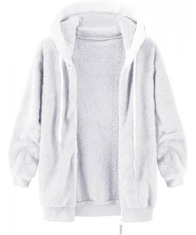 Women's Winter Fuzzy Fleece Jacket Color Block Zip Up Cardigan Coats Oversized Fluffy Sherpa Outerwear with Pockets 12-white ...