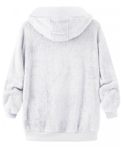 Women's Winter Fuzzy Fleece Jacket Color Block Zip Up Cardigan Coats Oversized Fluffy Sherpa Outerwear with Pockets 12-white ...