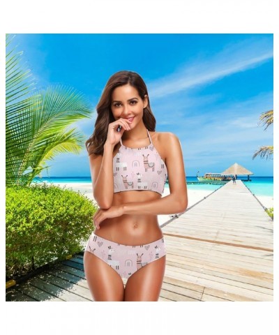 Women's Fantastic Stylish Halter Tie Push-up 2 Pcs Beach Swimsuit/Bathing/Bikini Set Multi Llama $12.60 Swimsuits