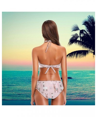 Women's Fantastic Stylish Halter Tie Push-up 2 Pcs Beach Swimsuit/Bathing/Bikini Set Multi Llama $12.60 Swimsuits